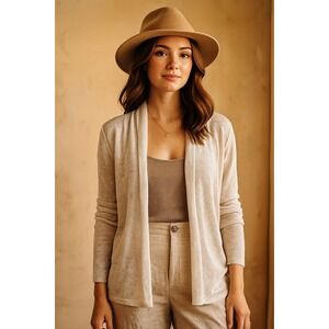 Soft Linen‎ Open Front Cardigan White Lightweight Layering Knit Rachel Zoe XL